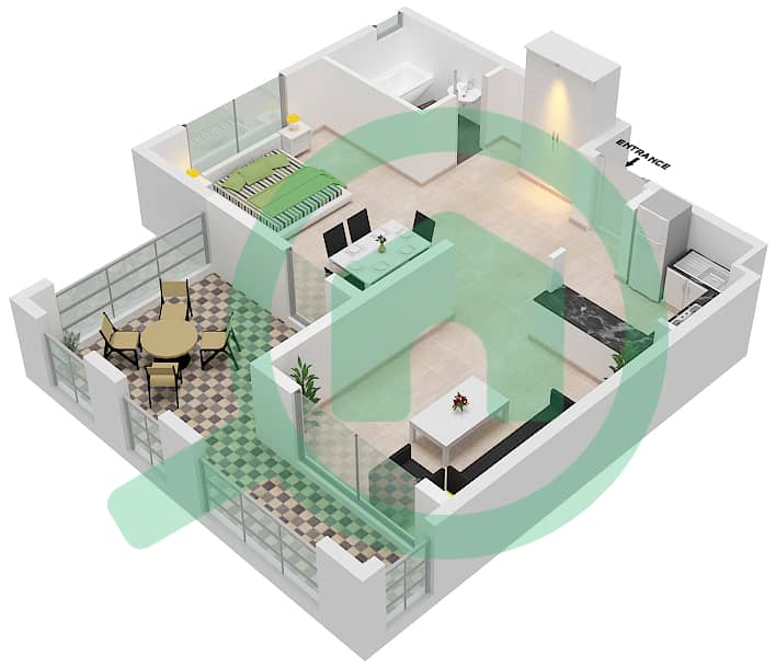 Аль Хамра Вилладж Марина Апартментс - Апартамент Студия планировка Тип C interactive3D