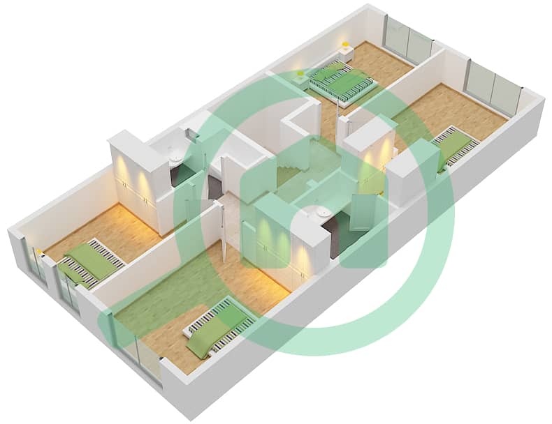 المخططات الطابقية لتصميم الوحدة B1-3,B6-7,P1-3,P6-8 فیلا 4 غرف نوم - الراشدية First Floor interactive3D