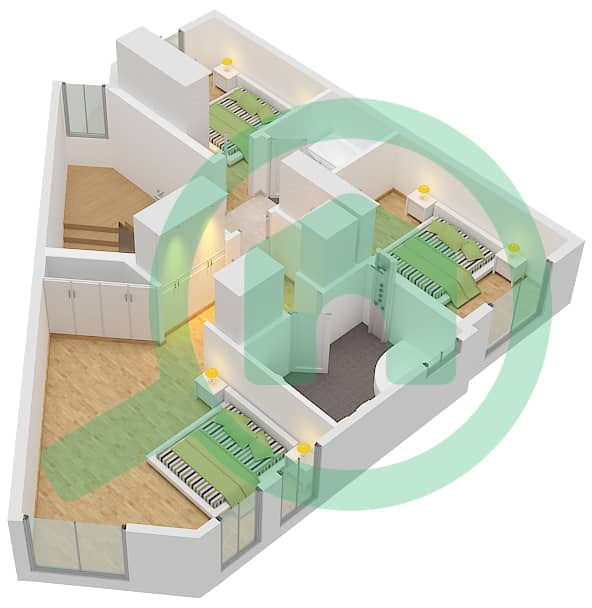 المخططات الطابقية لتصميم الوحدة B4 فیلا 3 غرف نوم - الراشدية First Floor interactive3D