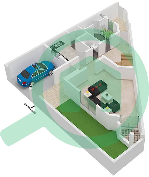 المخططات الطابقية لتصميم الوحدة B5,P5 فیلا 3 غرف نوم - الراشدية Ground Floor interactive3D