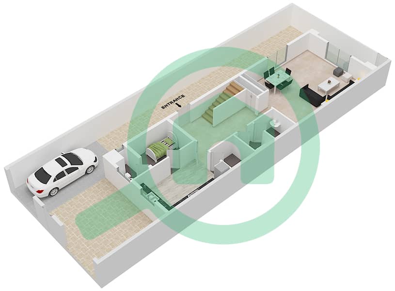 المخططات الطابقية لتصميم الوحدة B8 فیلا 3 غرف نوم - الراشدية Ground Floor interactive3D