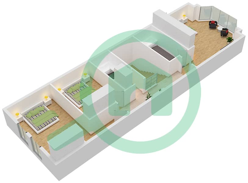 المخططات الطابقية لتصميم الوحدة B8 فیلا 3 غرف نوم - الراشدية First Floor interactive3D
