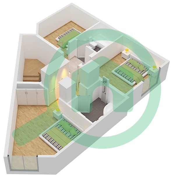 Al Rashidiya - 3 Bedroom Villa Unit P4 Floor plan First Floor interactive3D