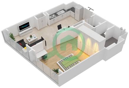 المخططات الطابقية لتصميم النموذج / الوحدة RA/108 شقة 1 غرفة نوم - ذا أوبوس