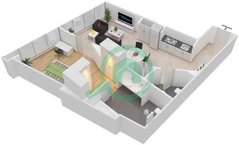المخططات الطابقية لتصميم النموذج / الوحدة RA/307 شقة 1 غرفة نوم - ذا أوبوس