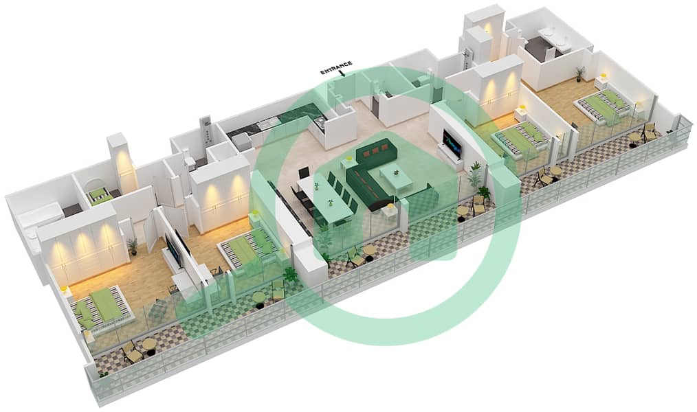 المخططات الطابقية لتصميم النموذج / الوحدة D/5-6 شقة 4 غرف نوم - بالاس رزيدنسز Floor 1-43 interactive3D