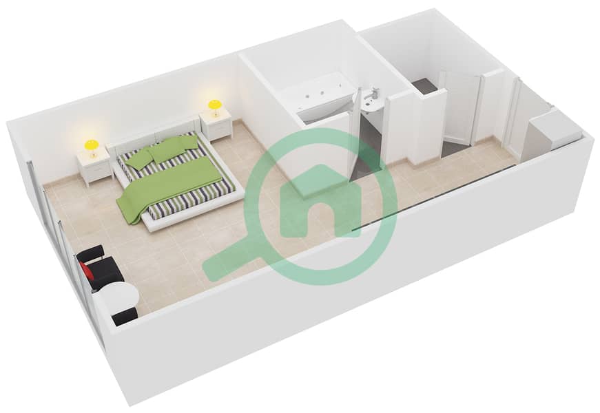 骑士桥阁综合大楼 - 单身公寓单位T-27戶型图 interactive3D