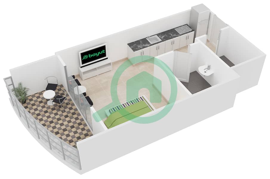 Knightsbridge Court - Studio Apartment Unit T-15 Floor plan interactive3D