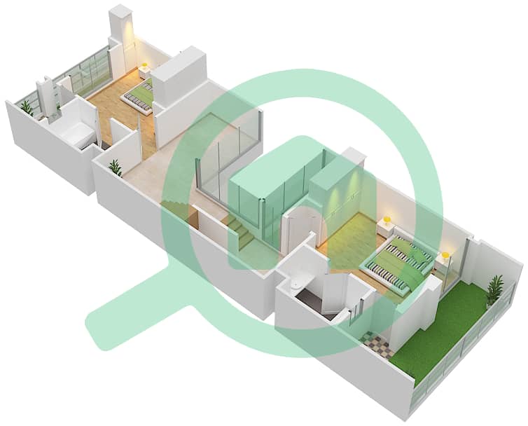 المخططات الطابقية لتصميم النموذج B فیلا 3 غرف نوم - فلل واحة First Floor interactive3D