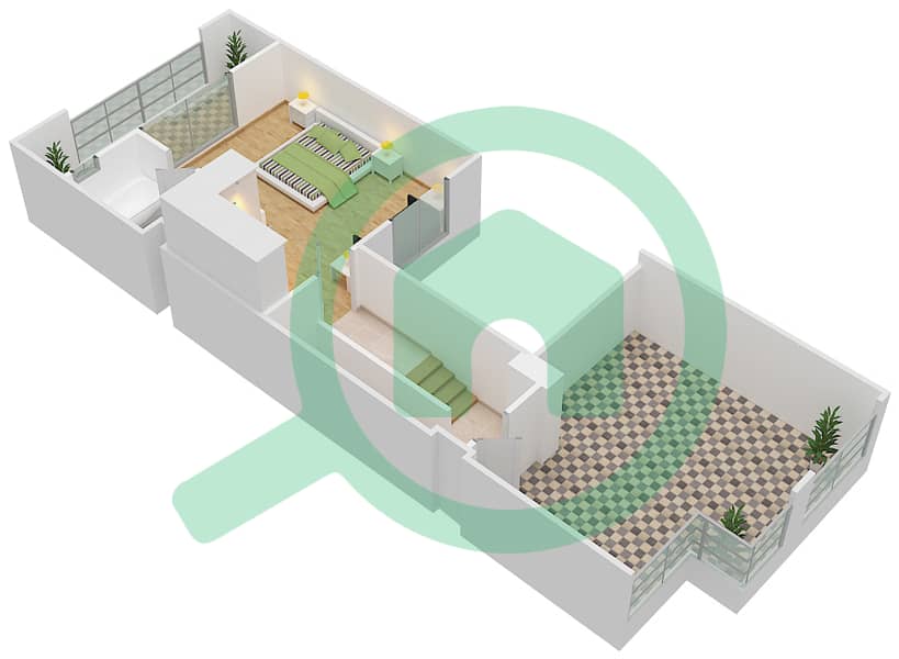 المخططات الطابقية لتصميم النموذج B فیلا 3 غرف نوم - فلل واحة Second Floor interactive3D
