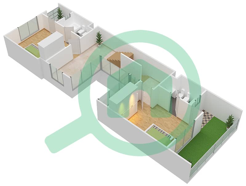 المخططات الطابقية لتصميم النموذج C فیلا 3 غرف نوم - فلل واحة First Floor interactive3D