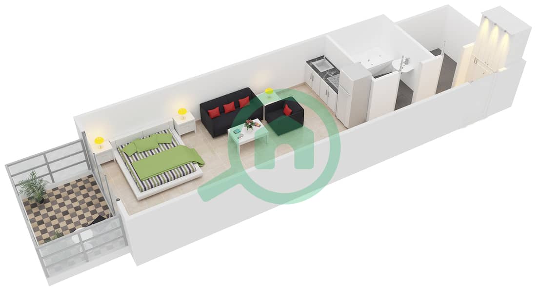 Knightsbridge Court - Studio Apartment Unit T-01 Floor plan interactive3D