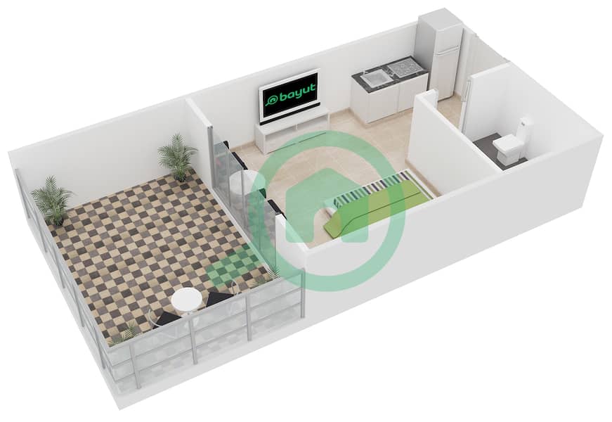 Knightsbridge Court - Studio Apartment Unit R-24 Floor plan interactive3D
