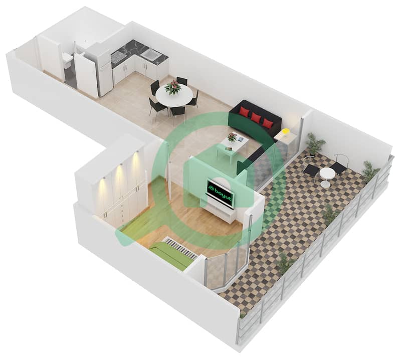 骑士桥阁综合大楼 - 1 卧室公寓单位G-07戶型图 interactive3D