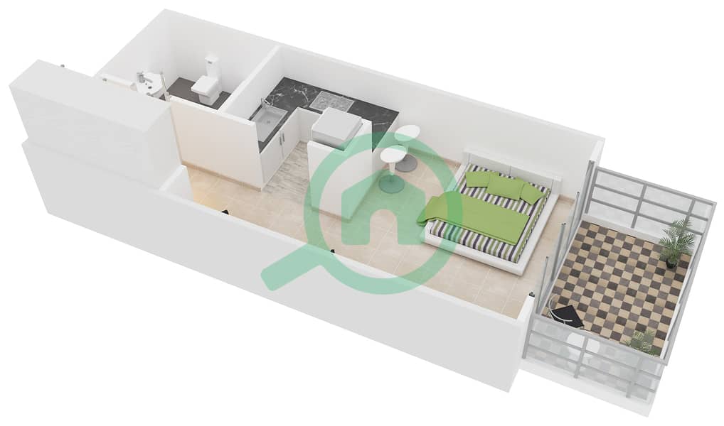 المخططات الطابقية لتصميم الوحدة T-11 شقة استوديو - نايتس بريدج كورت interactive3D