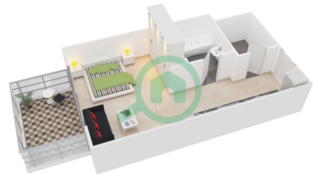 Knightsbridge Court - Studio Apartment Unit R-02 Floor plan interactive3D