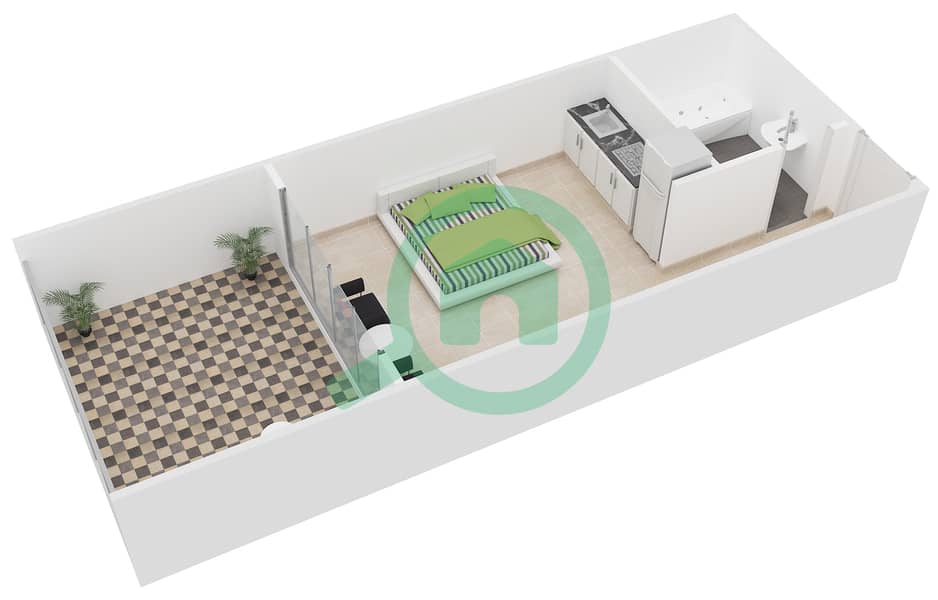 المخططات الطابقية لتصميم الوحدة G-21 شقة استوديو - نايتس بريدج كورت interactive3D