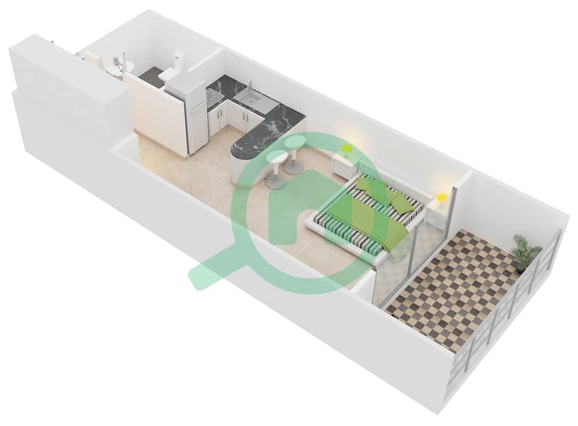 骑士桥阁综合大楼 - 单身公寓单位G-18戶型图 interactive3D
