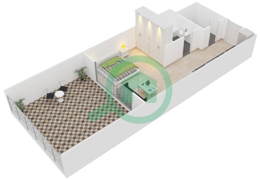 المخططات الطابقية لتصميم الوحدة G-11 شقة استوديو - نايتس بريدج كورت interactive3D