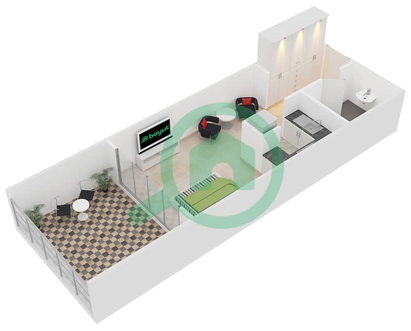 المخططات الطابقية لتصميم الوحدة G-10 شقة استوديو - نايتس بريدج كورت interactive3D