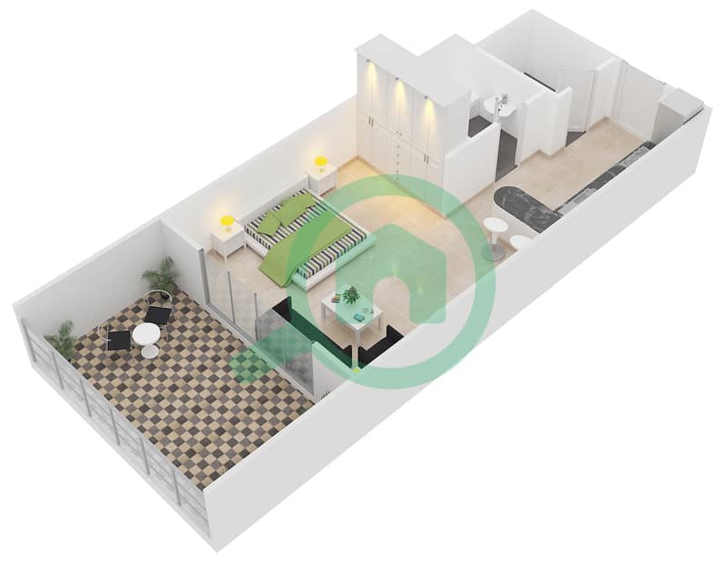 Knightsbridge Court - Studio Apartment Unit G-03 Floor plan interactive3D