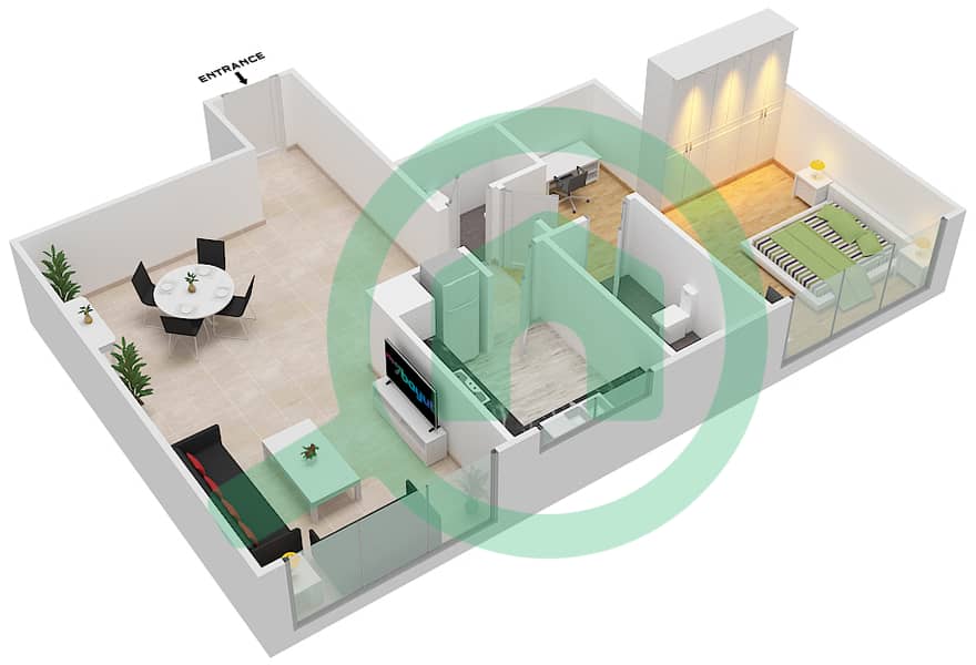 明珠大厦 - 1 卧室公寓单位8戶型图 interactive3D