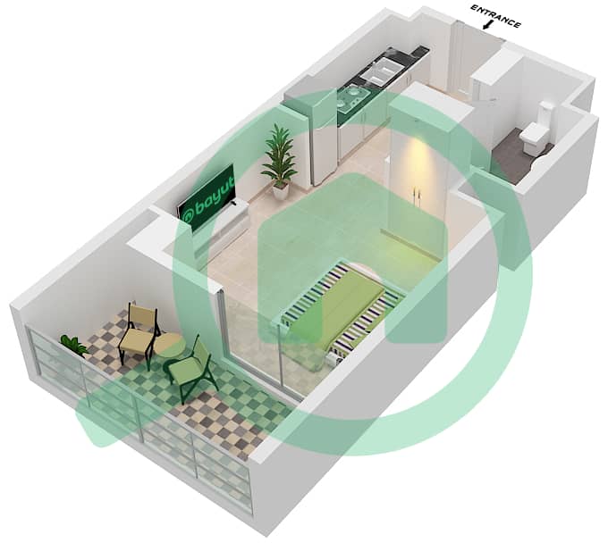 The Pulse Residence Plaza - Studio Apartment Type B Floor plan interactive3D