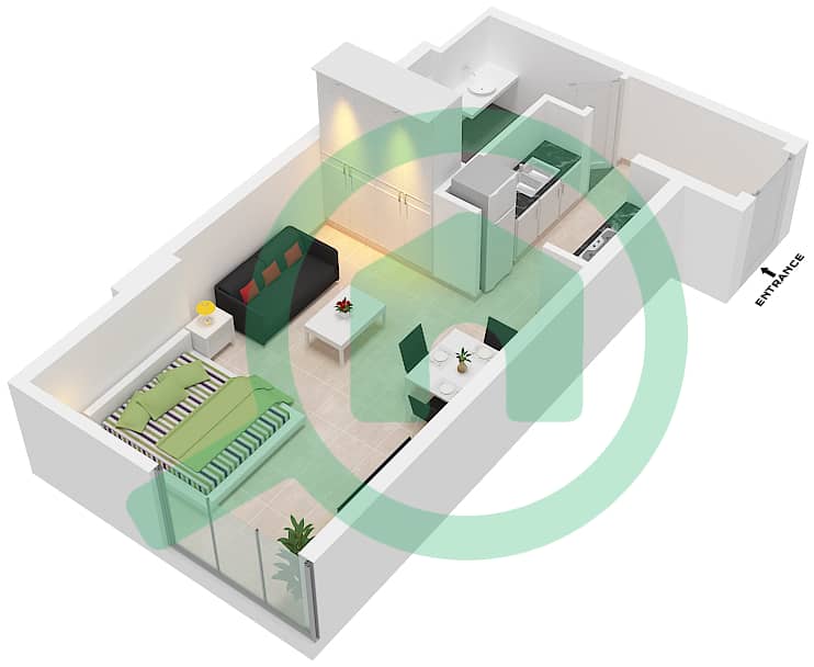 المخططات الطابقية لتصميم النموذج A شقة استوديو - ذا بلس ريزيدنس بلازا interactive3D