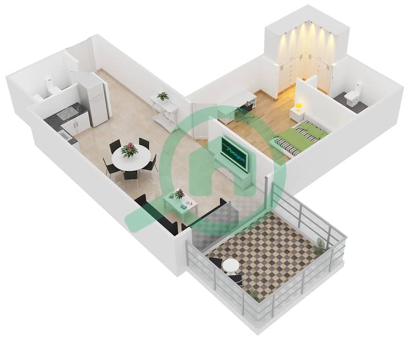 Knightsbridge Court - 1 Bedroom Apartment Unit R-09 Floor plan interactive3D