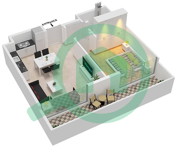 The Link 1 - 1 Bedroom Apartment Type A-1 Floor plan interactive3D