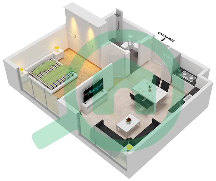 The Link 1 - 1 Bedroom Apartment Type B Floor plan interactive3D
