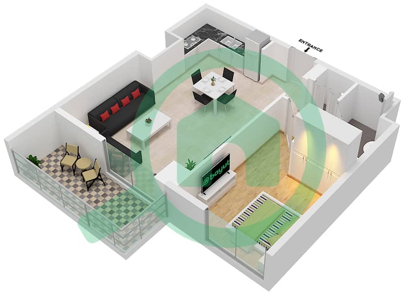 The Pulse Residence Plaza - 1 卧室公寓类型E戶型图 interactive3D