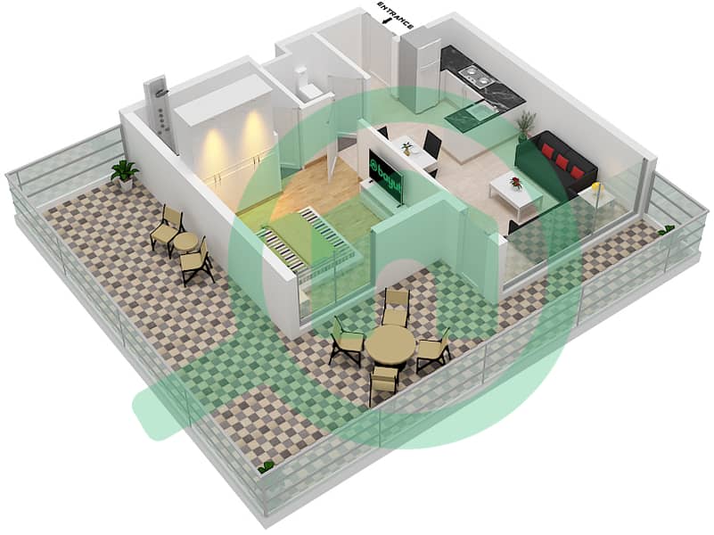 The Link 1 - 1 Bedroom Apartment Type C-1 Floor plan interactive3D