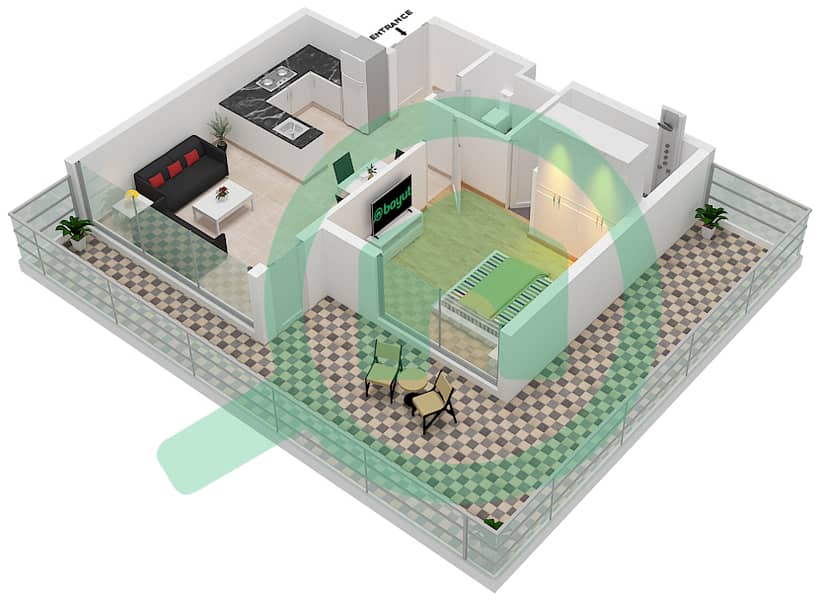 المخططات الطابقية لتصميم النموذج D-1 شقة 1 غرفة نوم - لينك 1 interactive3D