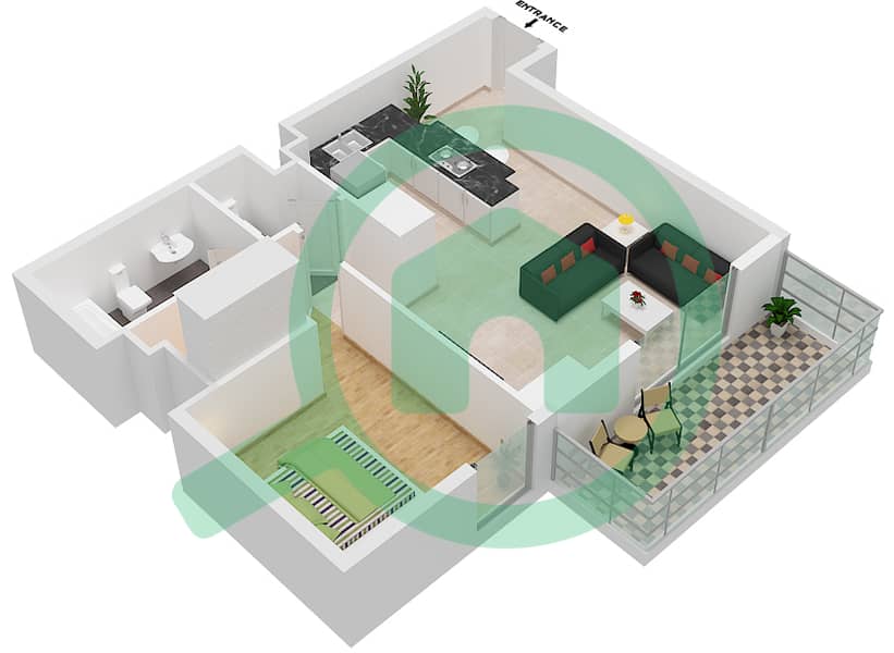 The Pulse Residence Plaza - 1 Bedroom Apartment Type F Floor plan interactive3D