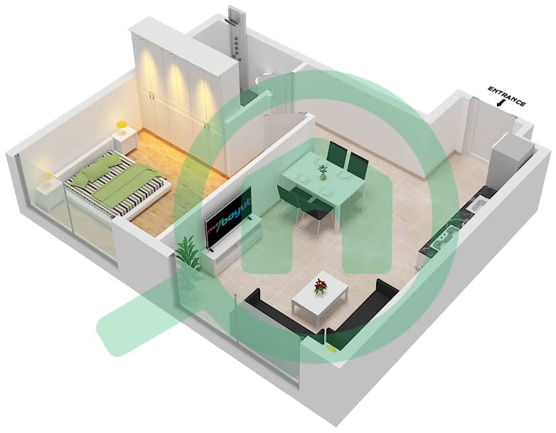 The Link 1 - 1 Bedroom Apartment Type E Floor plan interactive3D