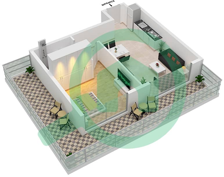 The Link 1 - 1 Bedroom Apartment Type E-1 Floor plan interactive3D