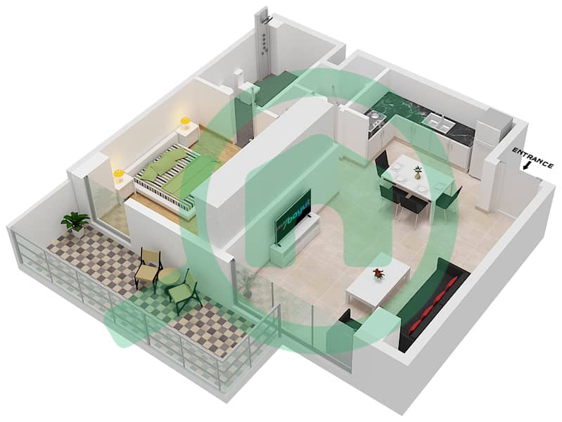 The Pulse Residence Plaza - 1 Bedroom Apartment Type H Floor plan interactive3D