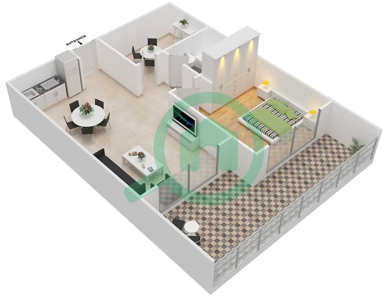 المخططات الطابقية لتصميم الوحدة G-24 شقة 1 غرفة نوم - نايتس بريدج كورت interactive3D