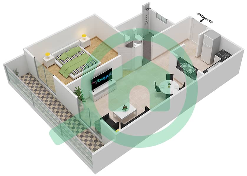 المخططات الطابقية لتصميم الوحدة 2 شقة 1 غرفة نوم - قصر صباح 2 interactive3D