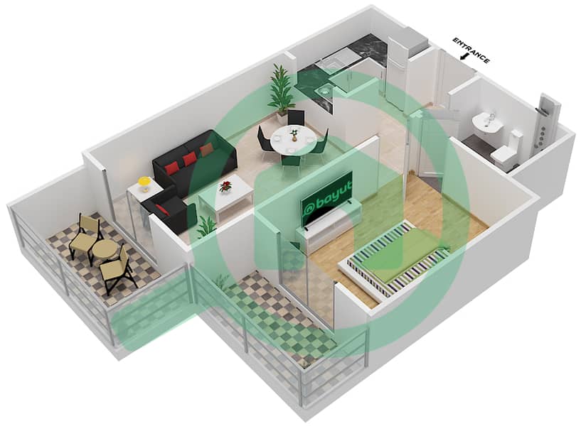 Qasr Sabah 2 - 1 Bedroom Apartment Unit 3 Floor plan interactive3D
