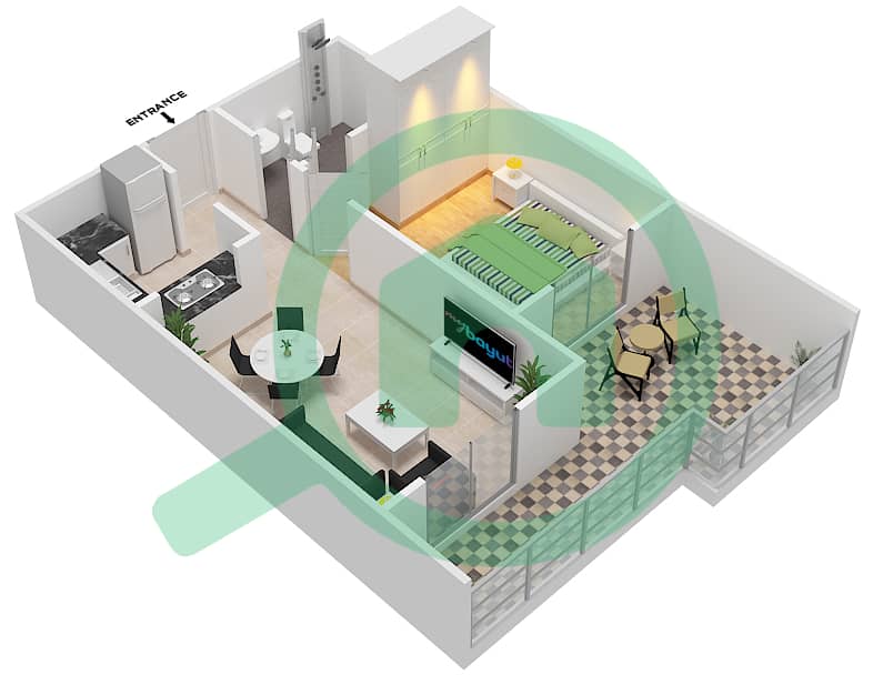 Qasr Sabah 2 - 1 Bedroom Apartment Unit 5 Floor plan interactive3D