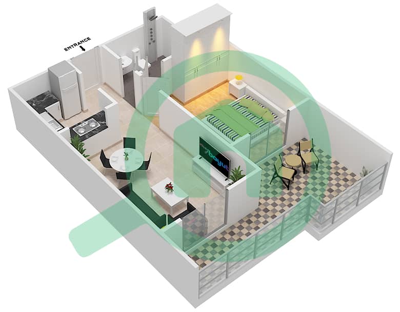 卡斯尔萨巴赫2号楼 - 1 卧室公寓单位7戶型图 interactive3D