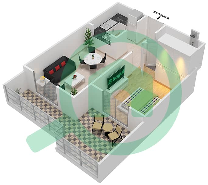 Qasr Sabah 2 - 1 Bedroom Apartment Unit 12 Floor plan interactive3D