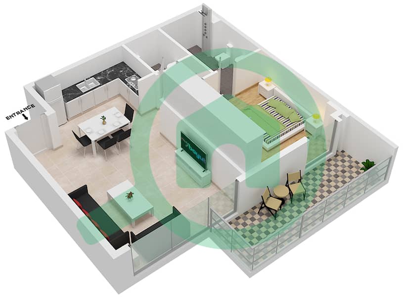 The Pulse Residence Plaza - 1 卧室公寓类型I戶型图 interactive3D