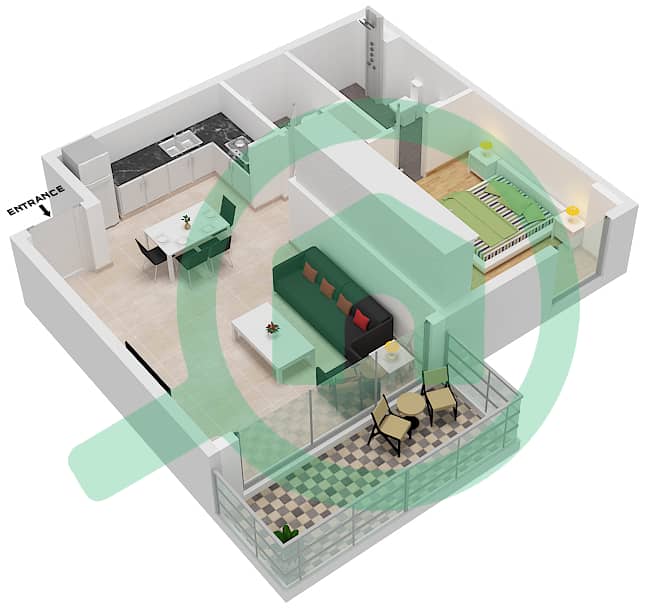 المخططات الطابقية لتصميم النموذج J شقة 1 غرفة نوم - ذا بلس ريزيدنس بلازا interactive3D