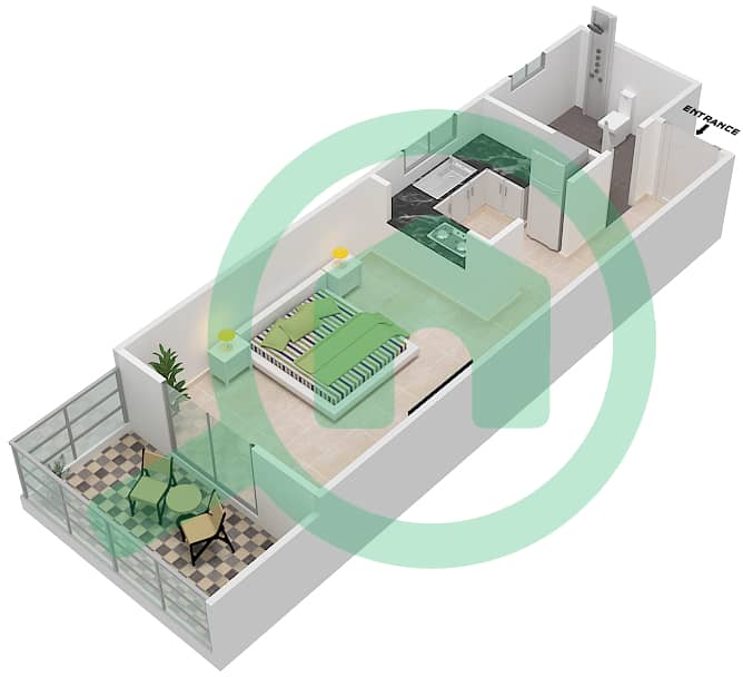 Qasr Sabah 2 - Studio Apartment Unit 14 Floor plan interactive3D