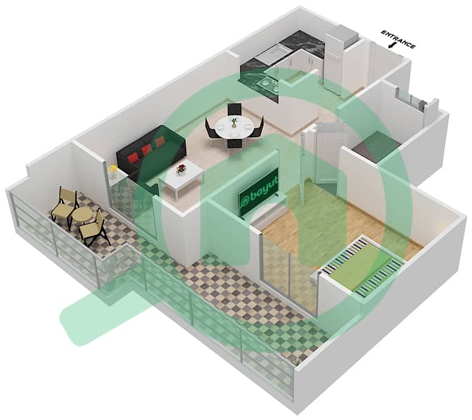 المخططات الطابقية لتصميم الوحدة 15 شقة 1 غرفة نوم - قصر صباح 2 interactive3D