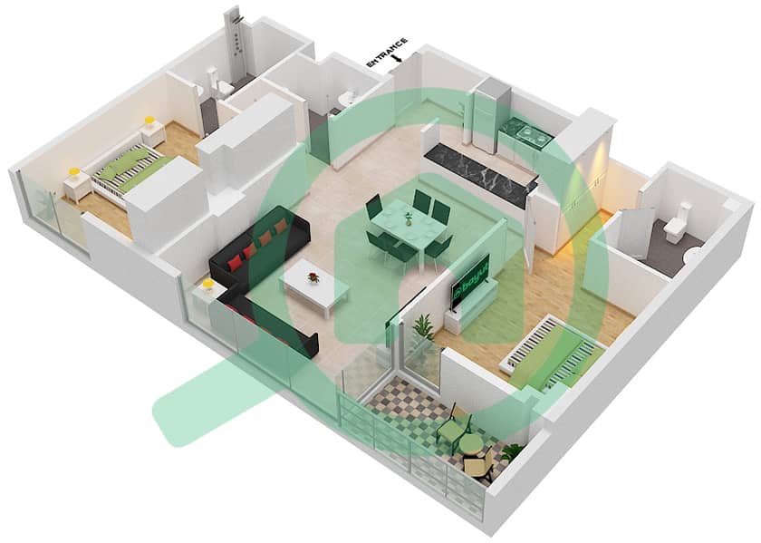 The Pulse Residence Plaza - 2 卧室公寓类型N戶型图 interactive3D