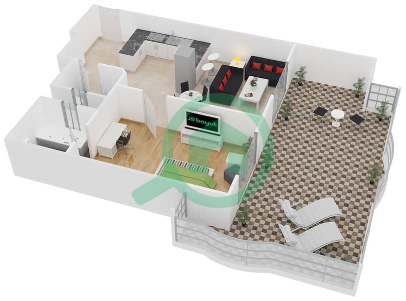 罗莱纳公寓 - 1 卧室公寓单位4-07戶型图 interactive3D